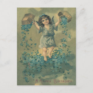 Postal Cesta de ángel querubín nomeolvides