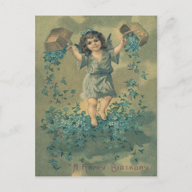 Postal Cesta de ángel querubín nomeolvides (Anverso)