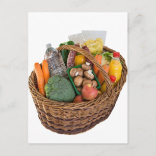 Postal Cesta de compras con alimentos, frutas y verduras