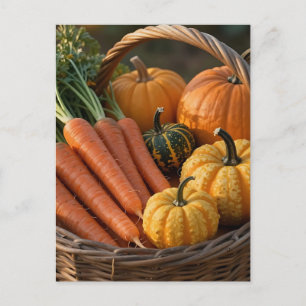 Postal Cesta de cosecha rústica Calabazas Zanahorias