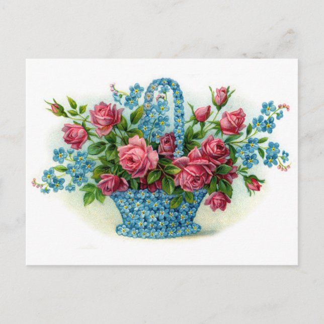 Postal Cesta de Flores Azules (Anverso)