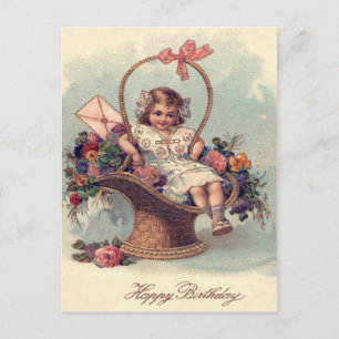 Postal Cesta de flores de niña pequeña Letter