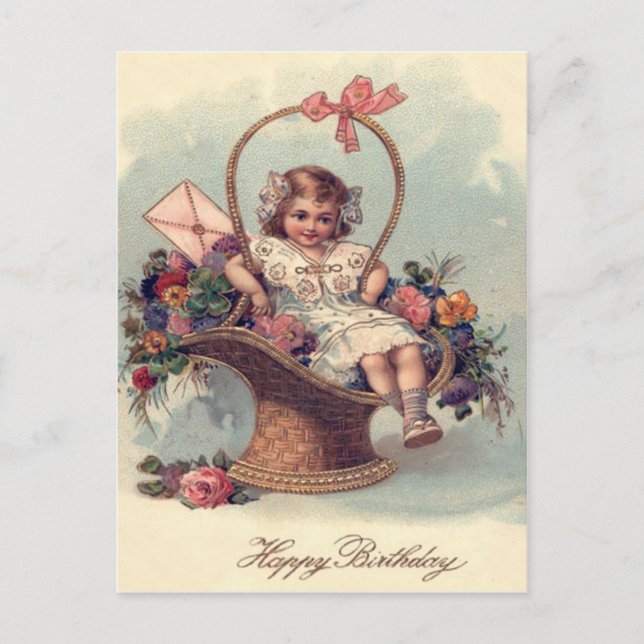 Postal Cesta de flores de niña pequeña Letter (Anverso)