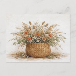 Postal Cesta de flores silvestres boho secas acuarela bot