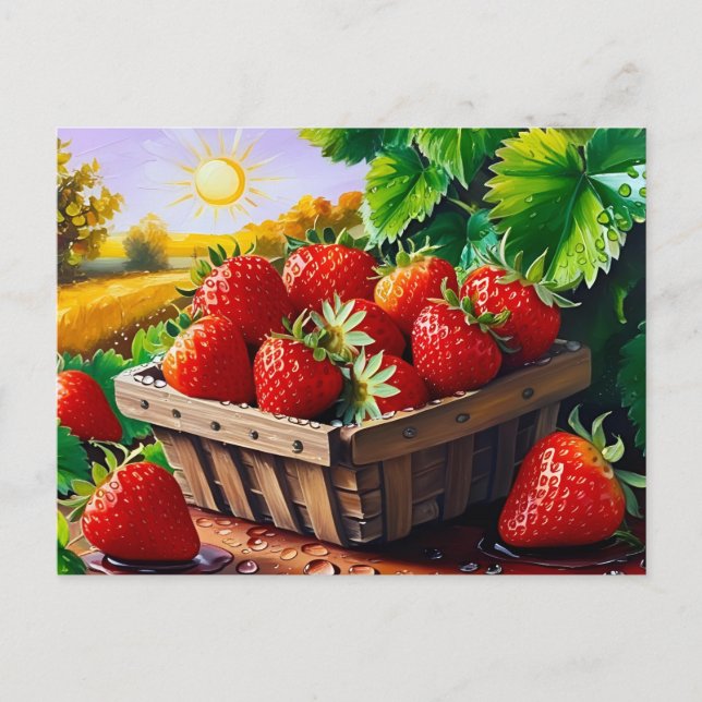 Postal Cesta de Fresas de Verano para Todas las Ocasiones (Anverso)