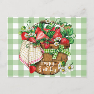 Postal Cesta de fruta de fresa rústica feliz cumpleaños