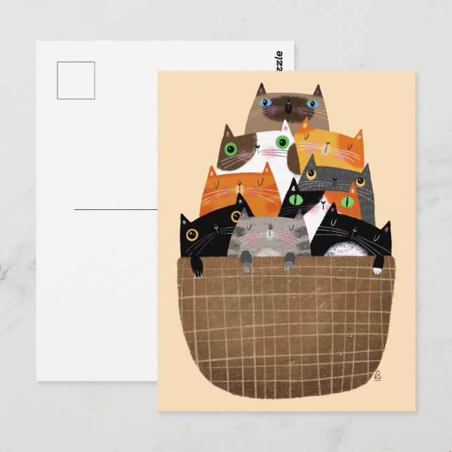 Postal Cesta de gatitos (Anverso / Reverso)