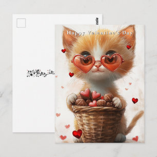 Postal Cesta de gato jengibre día de San Valentín corazon
