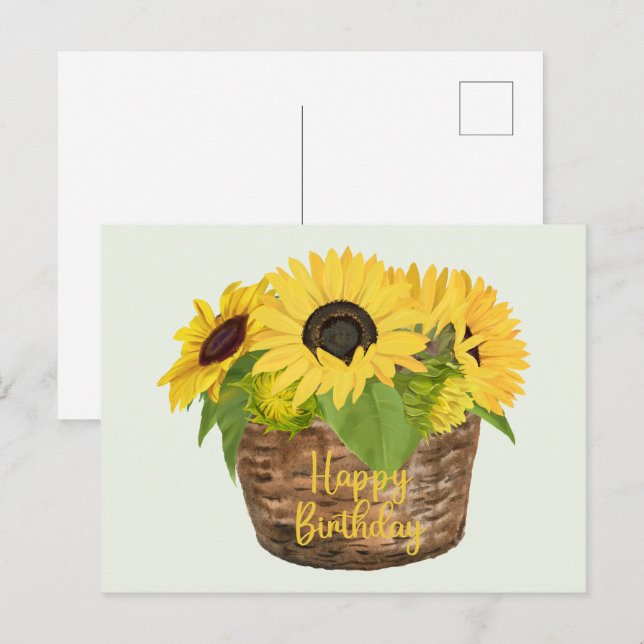 Postal Cesta de girasoles de cumpleaños feliz (Anverso / Reverso)