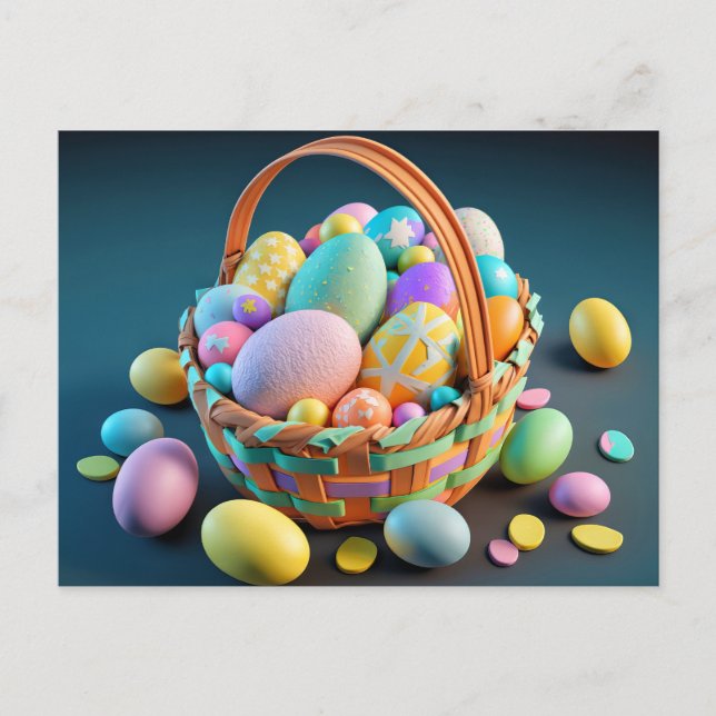 Postal Cesta De Huevos De Pascua Coloridos (Anverso)