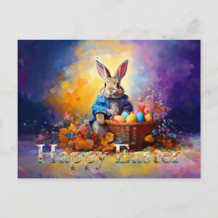 Postal Cesta de huevos de Pascua del conejo de Pascua