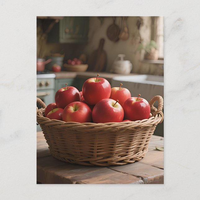 Postal Cesta de Manzanas Rojas (Anverso)