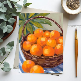 Postal Cesta de Naranjas Pintura de cítricos de frutas