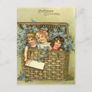 Postal Cesta de niños lindos No me olvides