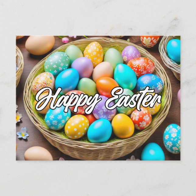 Postal Cesta de Pascua de colores lindos (Anverso)