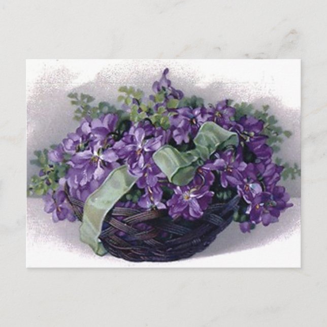 Postal Cesta de violetas de época (Anverso)