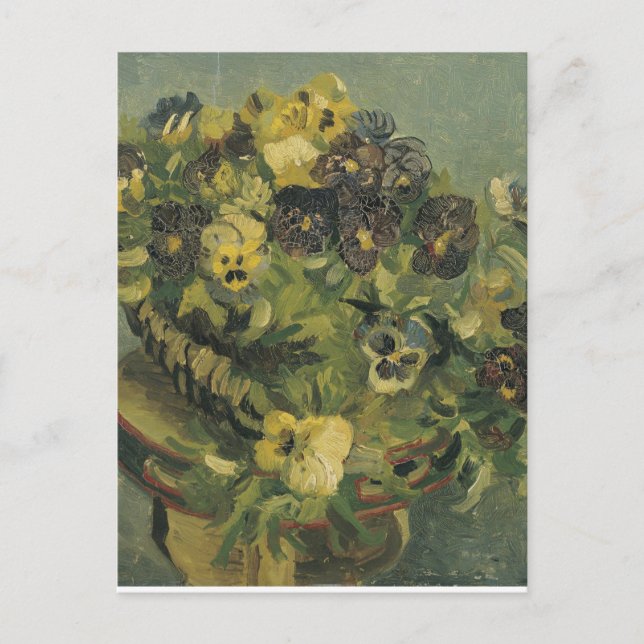 Postal Cesta Van Gogh de Pansies en una mesa pequeña (Anverso)