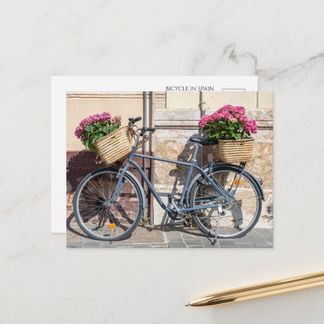 Postal Cestas de flores rosadas y bicicletas (Anverso/Reverso In Situ)