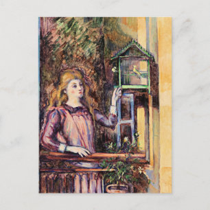 Postal Cezanne - Chica con jaula