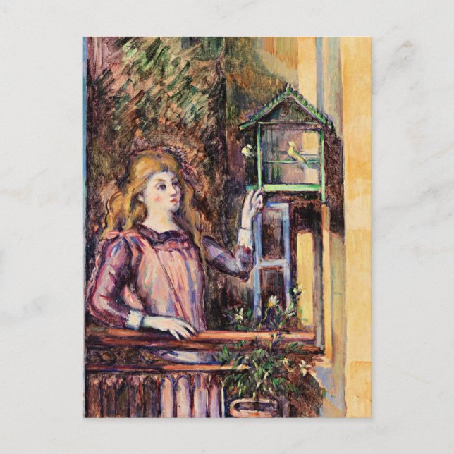 Postal Cezanne - Chica con jaula (Anverso)
