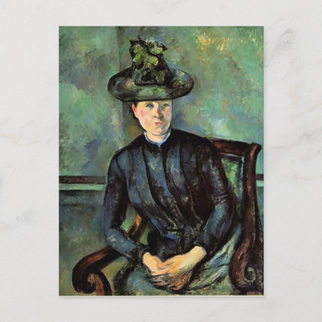 Postal Cezanne - Mujer en una Gorra verde (Anverso)