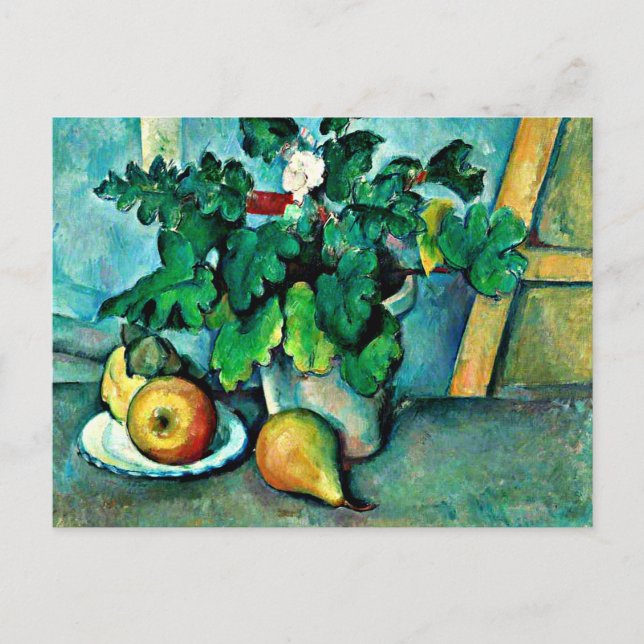 Postal Cezanne - Pote de rosas y frutas (Anverso)