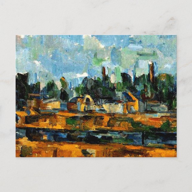 Postal Cezanne - Riverbanks, paisaje pintado (Anverso)