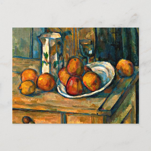 Postal Cezanne - Todavía la vida con leche y fruta (Anverso)