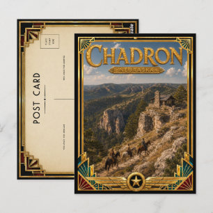 Postal Chadron Nebraska Arte Vintage Deco Dorado