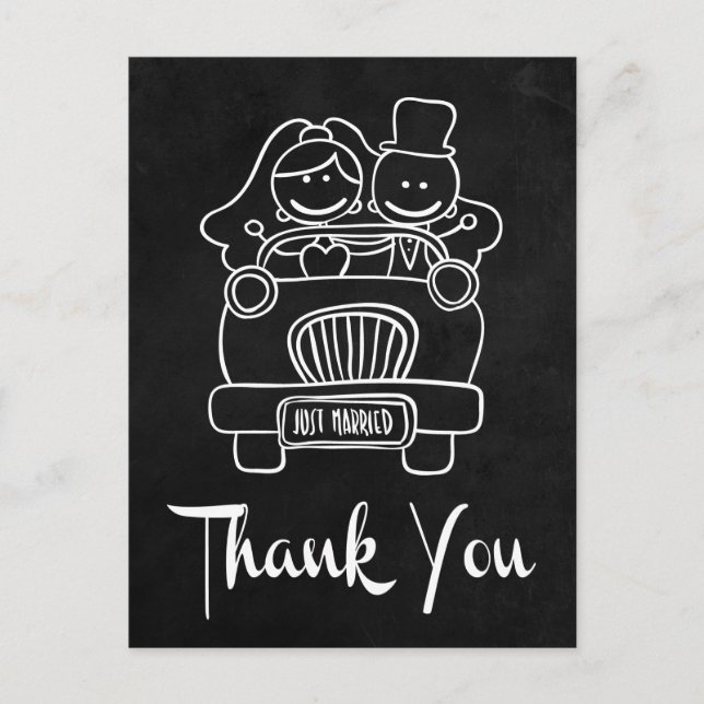 Postal Chalkboard Bride & Groom Gracias Boda negro (Anverso)
