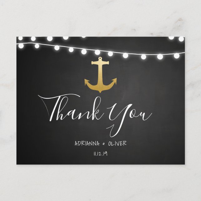 Postal Chalkboard Faux Relieve metalizado dorado Anchor B (Anverso)