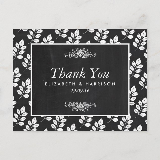Postal Chalkboard Floral Leaf Boda Gracias (Anverso)