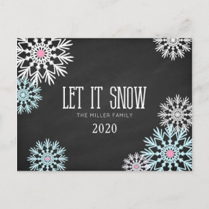Postal Chalkboard hermosas copas de nieve dejan que nieve