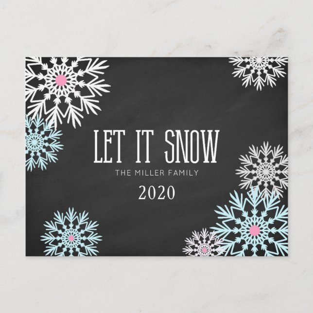 Postal Chalkboard hermosas copas de nieve dejan que nieve (Anverso)