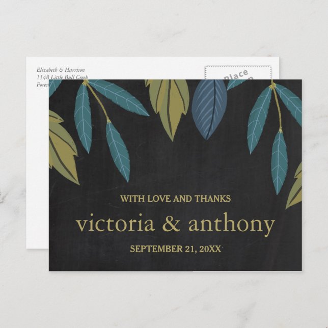 Postal Chalkboard Leaf Boda Gracias (Anverso / Reverso)