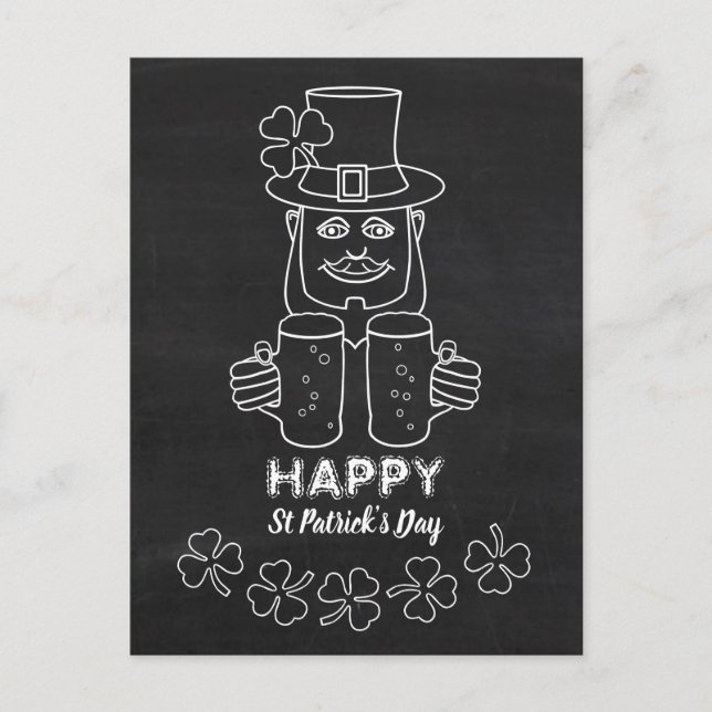 Postal Chalkboard Leprechaun, Día de San Patricio (Anverso)
