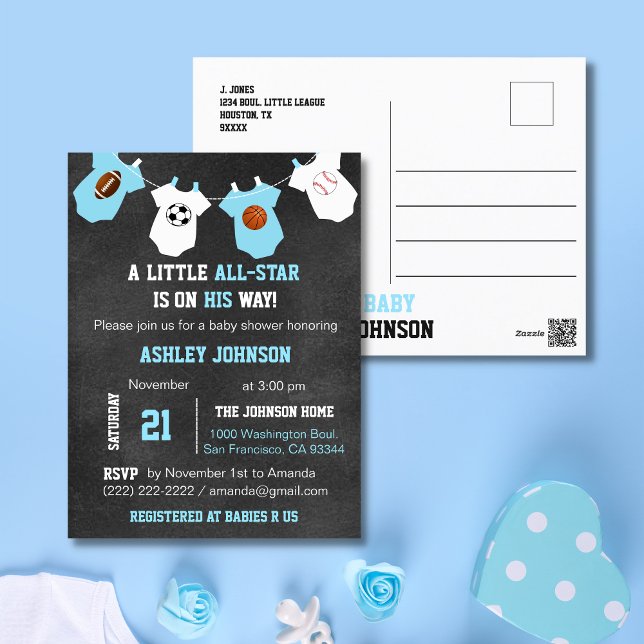 Postal Chalkboard Sports Little ALL STAR Baby Shower (Subido por el creador)