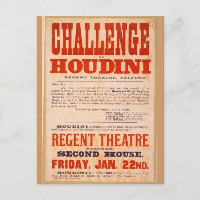 Postal Challenge Houdini (Anverso)