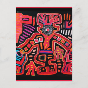 Postal Chamán tribal Cuna indio con abanicos