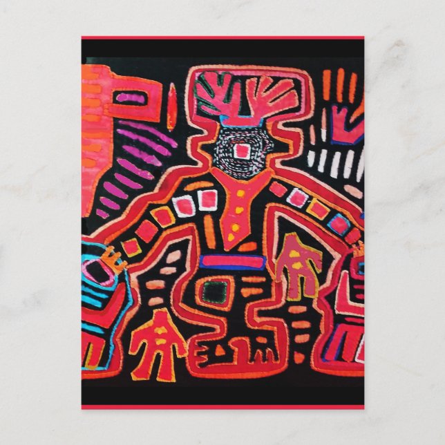 Postal Chamán tribal Cuna indio con abanicos (Anverso)