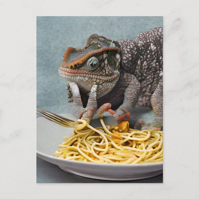 Postal Chameleon comiendo Spaghetti (Anverso)