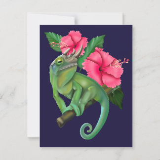 Postal Chameleon de Jackson con Hibiscus