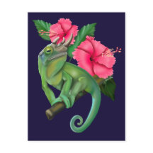 Chameleon de Jackson con Hibiscus