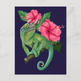 Postal Chameleon de Jackson con Hibiscus