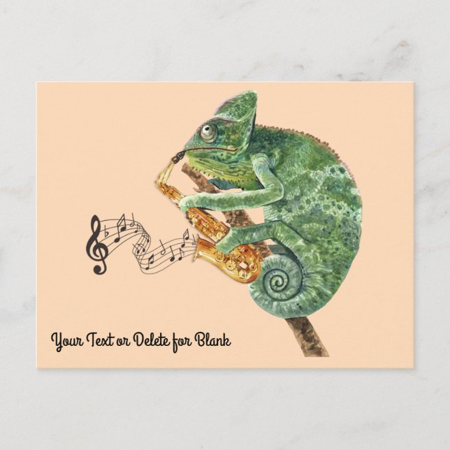 Postal Chameleon Jazz Personalizado saxofón Textos (Anverso)