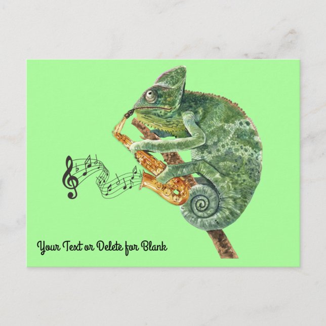 Postal Chameleon Jazz Personalizado saxofón Textos (Anverso)