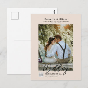 Postal Champagne Blush PHOTO Wedding Invitation QR Code