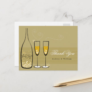 Postal Champagne de oro Bubbly Elegant Wedding Gracias