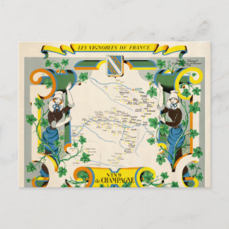 Postal Champagne, Francia Vintage Map