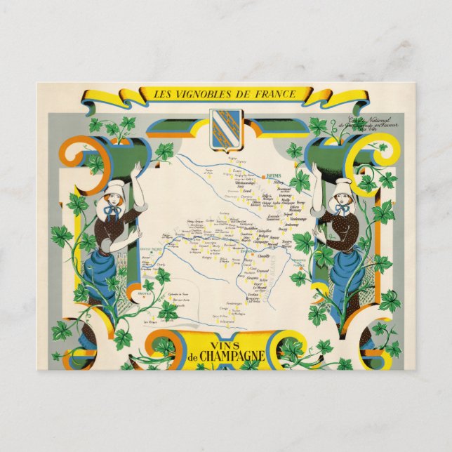 Postal Champagne, Francia Vintage Map (Anverso)